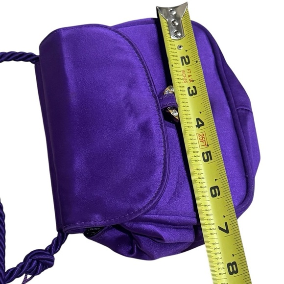 Saks Fifth Avenue Royal Purple Satin Mini Purse with Rhinestone Detailing - Picture 10 of 11